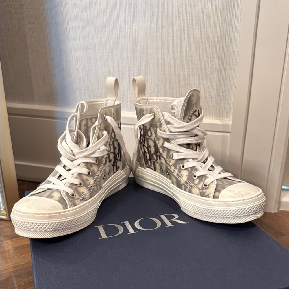 Dior White and Gray High-Top Sneakers